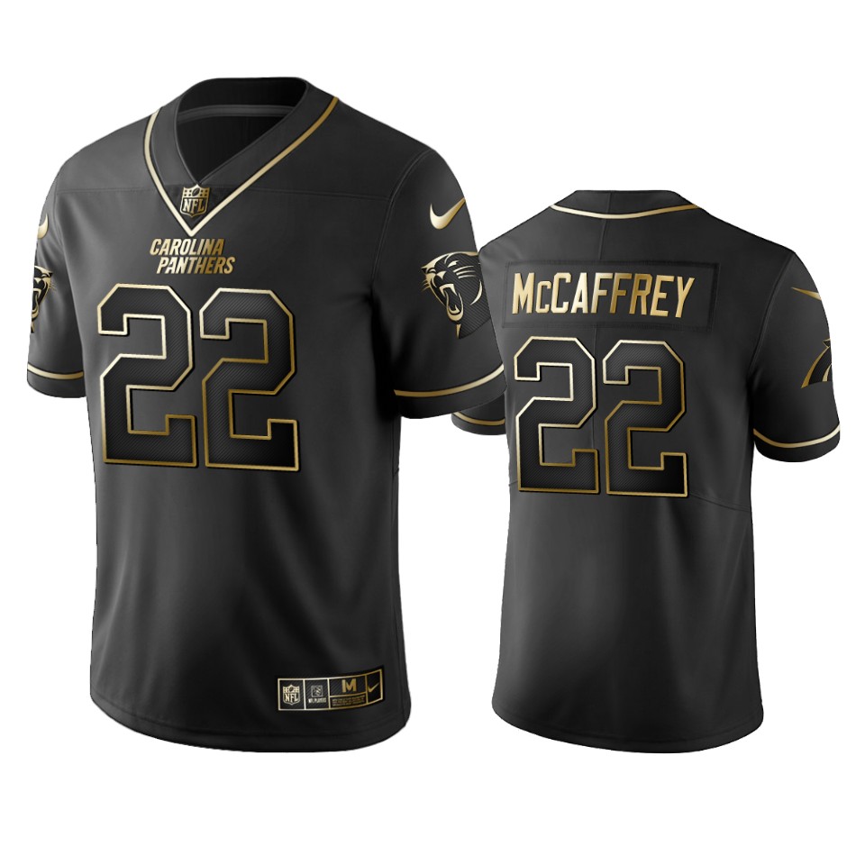 Men's Carolina Panthers #22 Christian McCaffrey Black 2019 Golden Edition Limited Stitched NFL Jersey